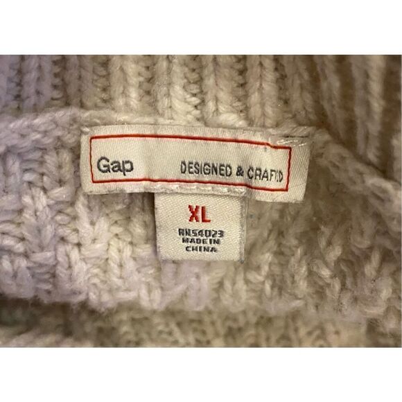 Gap Boyfriend Cable Knit Swtr Cream XL Ctn/Poly/Wool Blend Fisherman Weekend - Picture 10 of 12